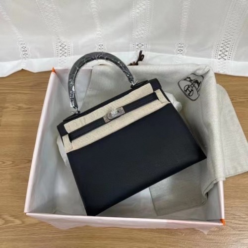 Hermes Kelly 25cm Schultertasche Epsom KL2755 schwarz&silberfarbenes Metall