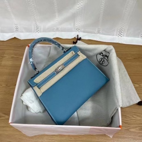 Hermes Kelly 25cm Schultertasche Epsom KL2755 blau&silberfarbenes Metall