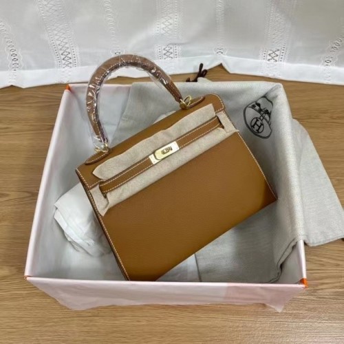 Hermes Kelly 25cm Umhängetasche Epsom KL2755 braun&goldfarbenes Metall