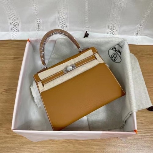 Hermes Kelly 25cm Schultertasche Epsom KL2755 braun&silberfarbenes Metall