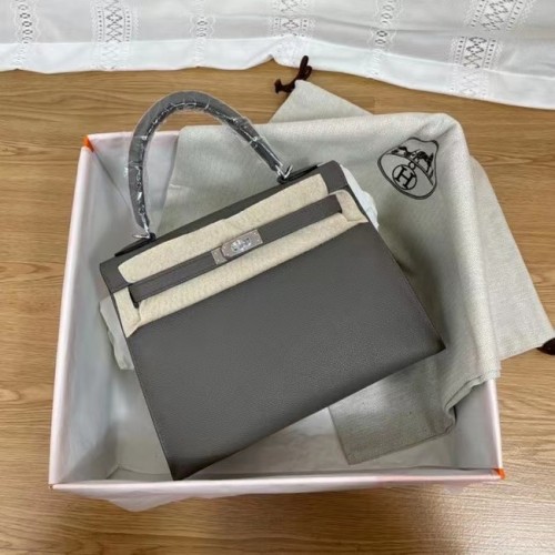 Hermes Kelly 25cm Schultertasche Epsom KL2755 dunkelgrau&silberfarbenes Metall
