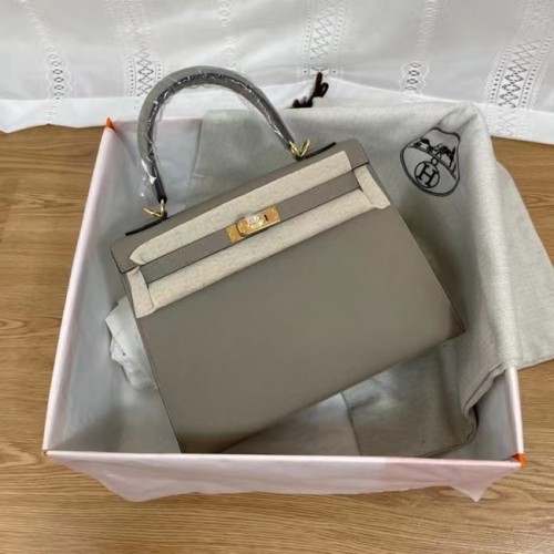 Hermes Kelly 25cm Schultertasche Epsom KL2755 grau-goldfarbenes Metall
