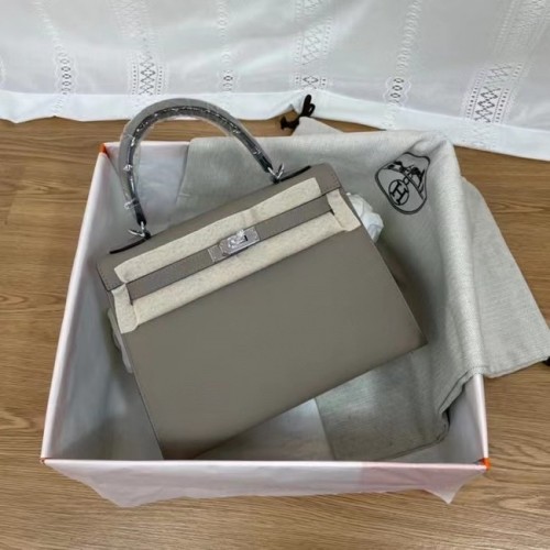 Hermes Kelly 25cm Schultertasche Epsom KL2755 grau&silberfarbenes Metall