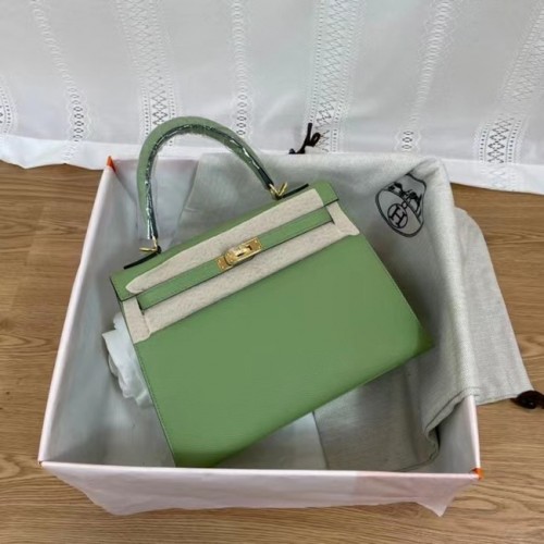 Hermes Kelly 25cm Schultertasche Epsom KL2755 grün&goldfarbenes Metall