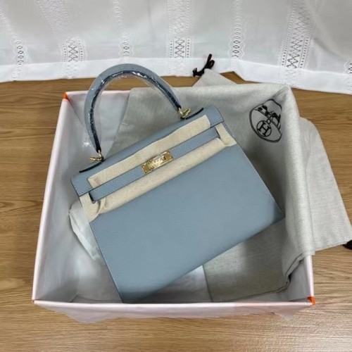 Hermes Kelly 25cm Schultertasche Epsom KL2755 hellblau&goldfarbenes Metall