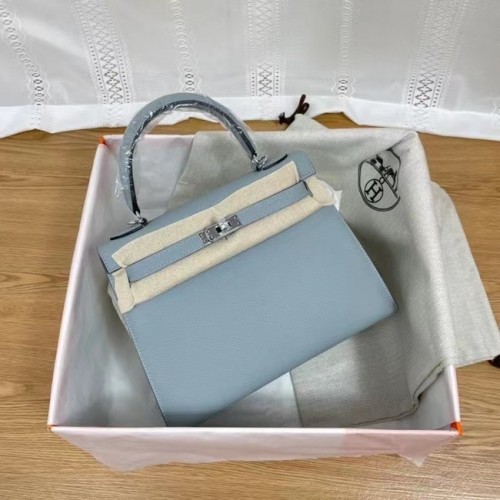 Hermes Kelly 25cm Schultertasche Epsom KL2755 hellblau&silberfarbenes Metall