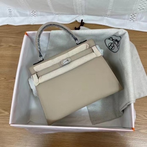 Hermes Kelly 25cm Schultertasche Epsom KL2755 hellgrau&silberfarbenes Metall