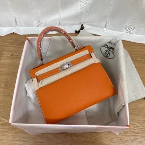 Hermes Kelly 25cm Schultertasche Epsom KL2755 orange&silberfarbenes Metall