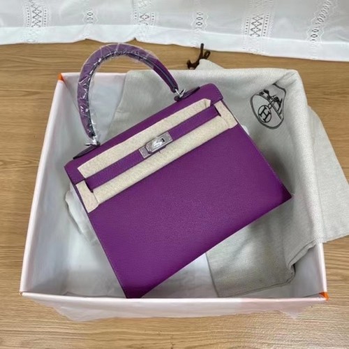 Hermes Kelly 25cm Schultertasche Epsom KL2755 lila&silberfarbenes Metall