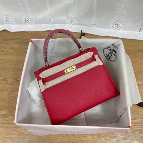 Hermes Kelly 25cm Umhängetasche Epsom KL2755 rot-goldfarbenes Metall
