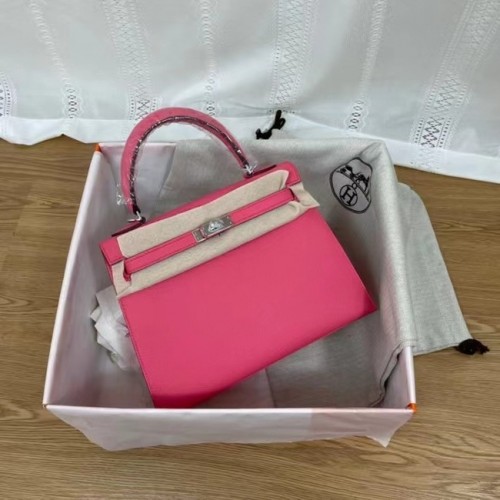 Hermes Kelly 25cm Umhängetaschen Epsom KL2755 rose&silberfarbenes Metall