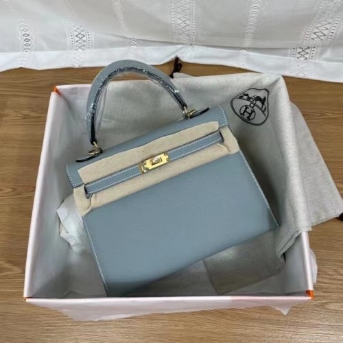 Hermes Kelly 25cm Schultertasche Epsom KL2755 himmelblau&goldfarbenes Metall