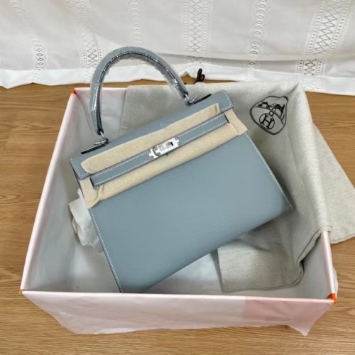 Hermes Kelly 25cm Schultertasche Epsom KL2755 himmelblau&silberfarbenes Metall