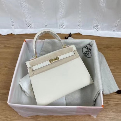 Hermes Kelly 25cm Schultertasche Epsom KL2755 weiß&gold