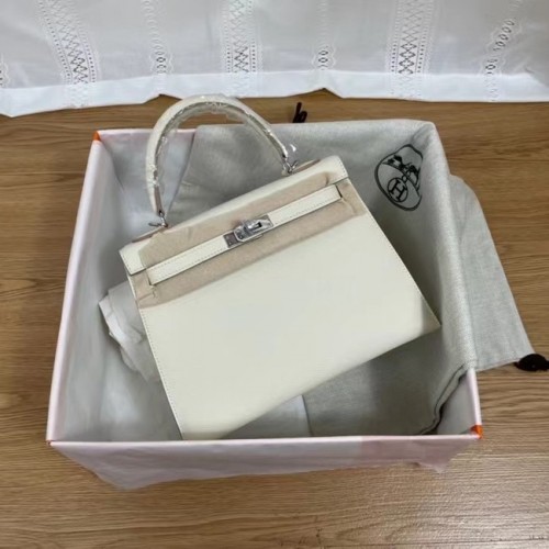 Hermes Kelly 25cm Schultertasche Epsom KL2755 weiß&silberfarbenes Metall