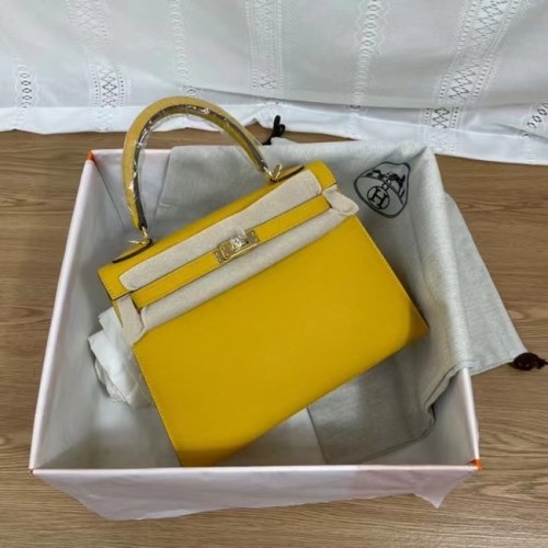 Hermes Kelly 25cm Umhängetasche Epsom KL2755 gelb-goldfarbenes Metall