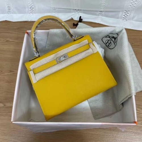 Hermes Kelly 25cm Schultertasche Epsom KL2755 gelb&silberfarbenes Metall