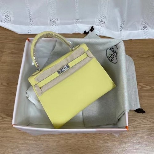 Hermes Kelly 25cm Schultertasche Epsom KL2755 gelb&silberfarbenes Metall