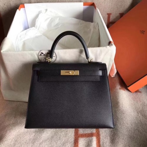 Hermes Kelly 25cm Tragetasche Original Epsom Ledertasche KL25 Schwarz