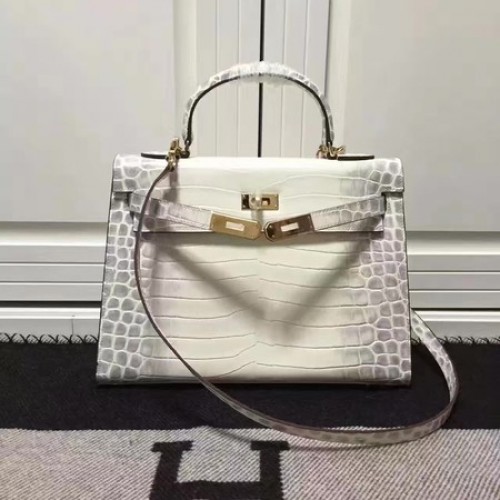 Hermes Kelly 28cm Umhängetasche Krokoleder K28 OffWhite