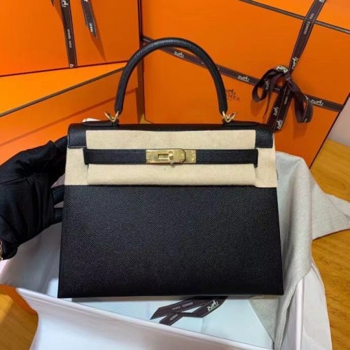 Hermes Kelly 28cm Umhängetaschen Epsom Leder KL28 Schwarz