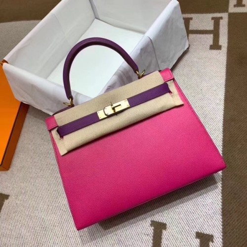 Hermes Kelly 28cm Schultertasche Epsom Leder KL28 Pflaume rot&lila