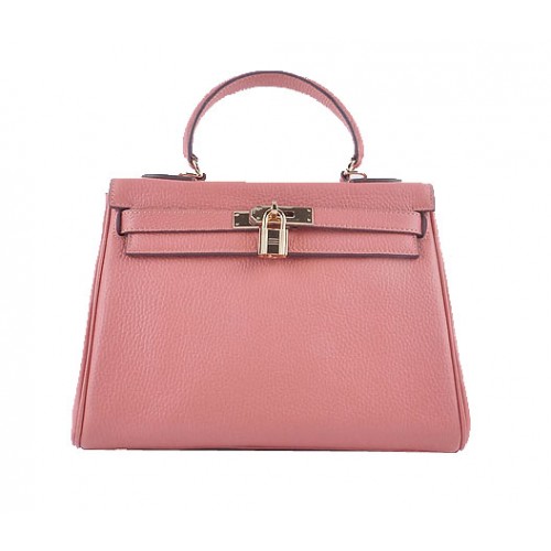 Hermes Kelly 28cm Umhängetaschen Hellrosa genarbtes Leder Gold