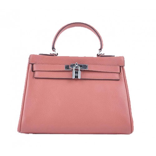 Hermes Kelly 28cm Umhängetaschen hellrosa genarbtes Leder silber