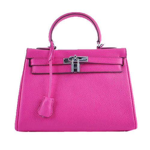 Hermes Kelly 28cm Umhängetaschen Pfirsich Körniges Leder Silber