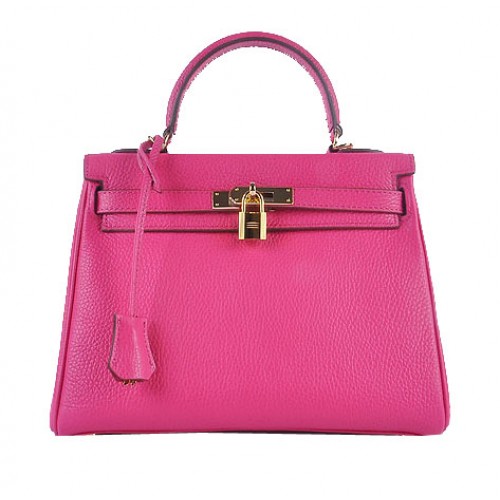 Hermes Kelly 28cm Umhängetaschen Rose genarbtes Leder Gold