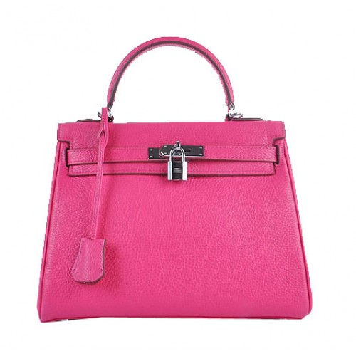 Hermes Kelly 28cm Schultertasche Rose genarbtes Leder Silber