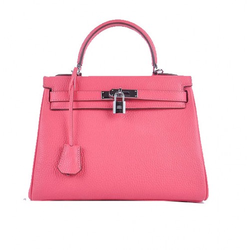 Hermes Kelly 28cm Umhängetaschen Rosy Grained Leather Silber