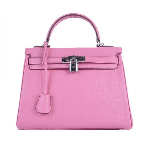 Hermes Kelly 28cm Schultertasche Sakura Körniges Leder Silber