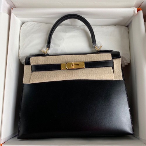 Hermes Kelly 28cm Umhängetasche Glattleder KL28 Schwarz