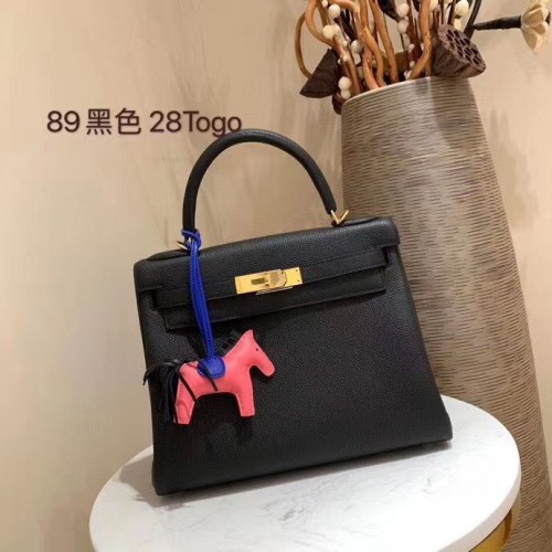 Hermes Kelly 28cm Umhängetasche Togo Leder KL28 Schwarz