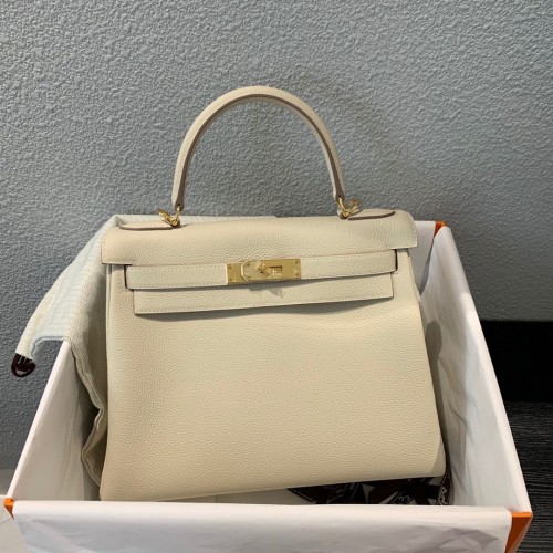Hermes Kelly 28cm Umhängetaschen Togo Leder KL28 Creme
