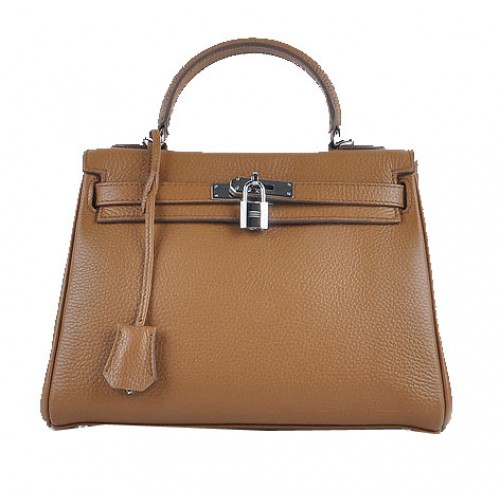 Hermes Kelly 28cm Umhängetaschen Weizenkörniges Leder Silber