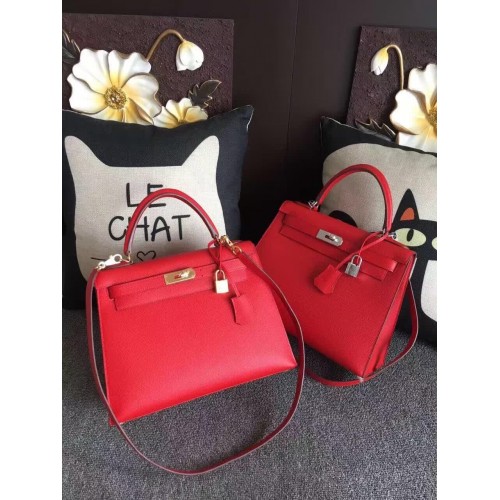 Hermes Kelly 28cm Schultertasche Espom Leder Rot