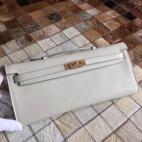Hermes Kelly 31cm Clutch Original Epsom Leder KL31 Weiß