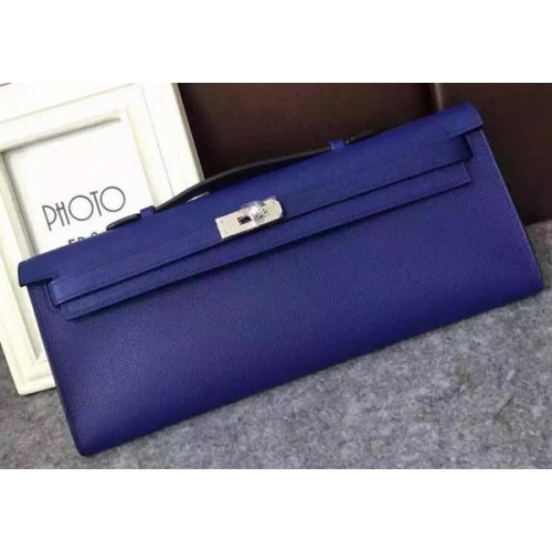 Hermes Kelly 31cm Clutch Epsom Leder KL31 Blau