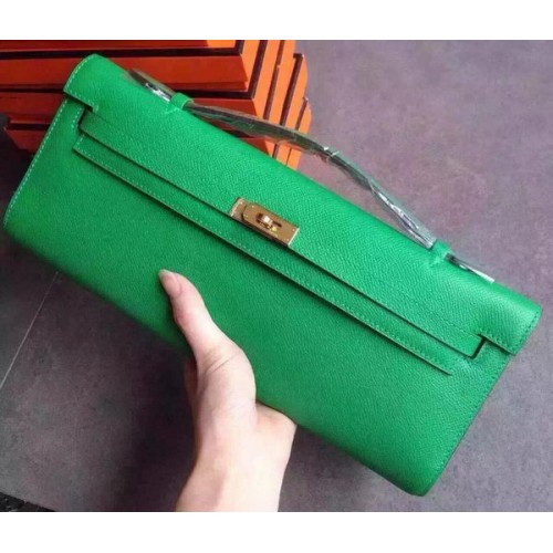 Hermes Kelly 31cm Clutch Epsom Leder KL31 Grün