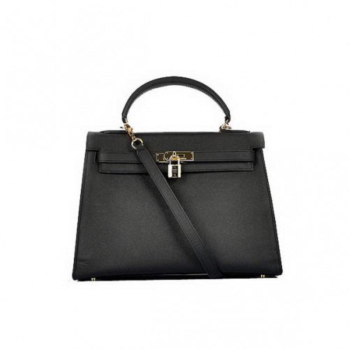 Neueste 2012 Hermes Kelly 32cm Taschen Schwarz Kalbsleder Gold