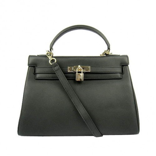 Hermes Kelly 32cm Taschen Togo Leder 6108 Schwarz Golden