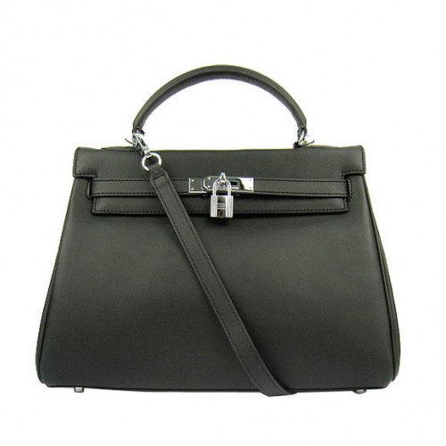 Hermes Kelly 32cm Taschen Togo Leder 6108 Schwarz Silber