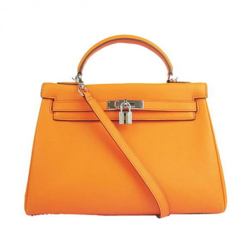 Hermes Kelly 32cm Taschen Togo Leder 6108 Orange Silber