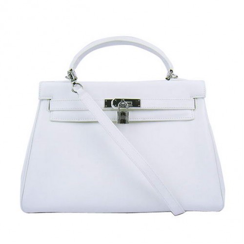 Hermes Kelly 32cm Taschen Togo Leder 6108 Weiß Silber