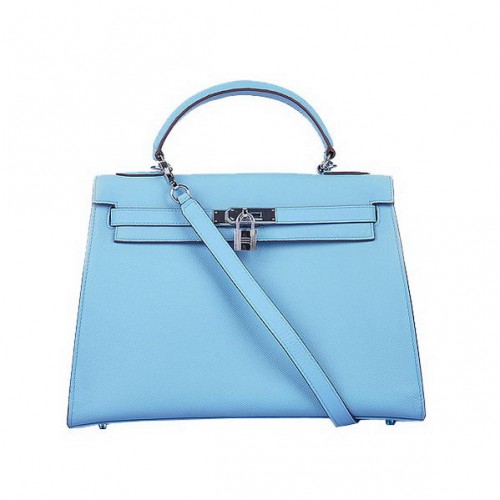 Hermes Kelly 32cm Taschen Togo Leder Hellblau