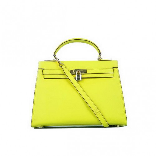 Hot Style Hermes Kelly 32cm Taschen Gelb Kalbsleder Gold
