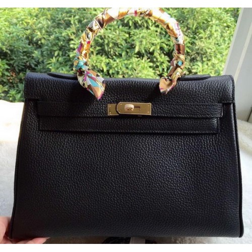 Hermes Kelly 32cm Umhängetasche Schwarz Kalbsleder K32CL Gold