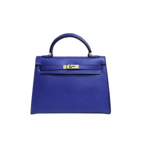 Hermes Kelly 32cm Umhängetasche Blau Saffiano Leder K32 Gold